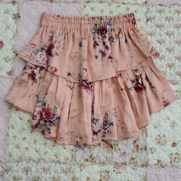 Loveshackfancy Silk Ruffle mini floral skirt S - Picture 7 of 9